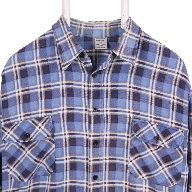 Wool Worths Essential 90's Long Sleeve Button Up Check Shirt XXLarge (2XL) Blue