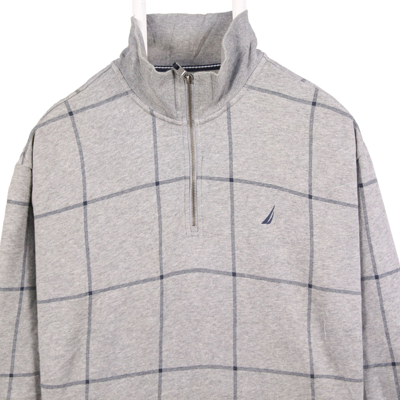Nautica 90's Quarter Zip Check Sweatshirt XLarge Grey