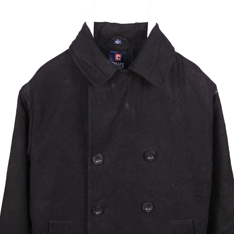 Chaps 90's Wool Button Up Parka Large Black