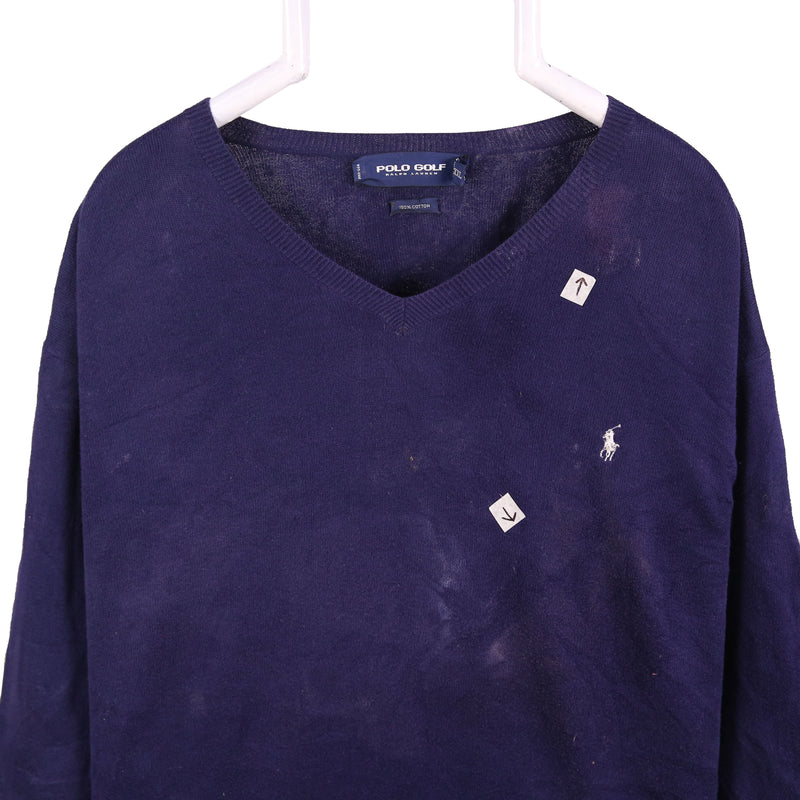Polo Ralph Lauren 90's Knitted V Neck Jumper / Sweater XXLarge (2XL) Navy Blue