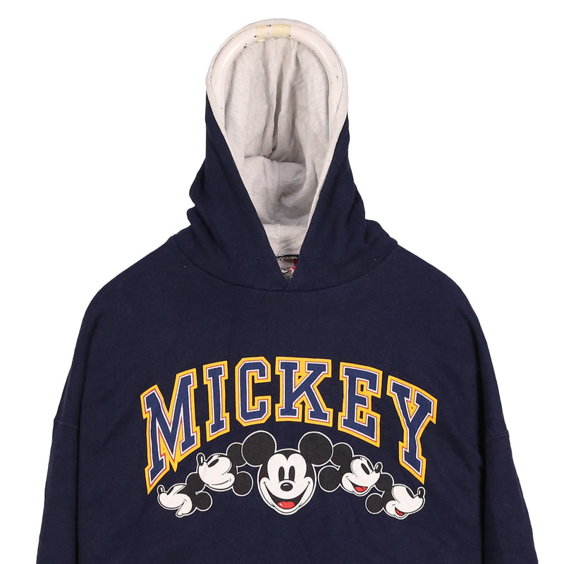 Disney 90's Mickey Mouse Graphic Spellout Logo Lightweight Hoodie XLarge Blue