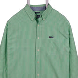 Chaps 90's Long Sleeve Button Up Striped Shirt Large Green