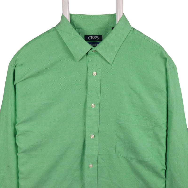 Chaps 90's Plain Long Sleeve Button Up Shirt Large Green