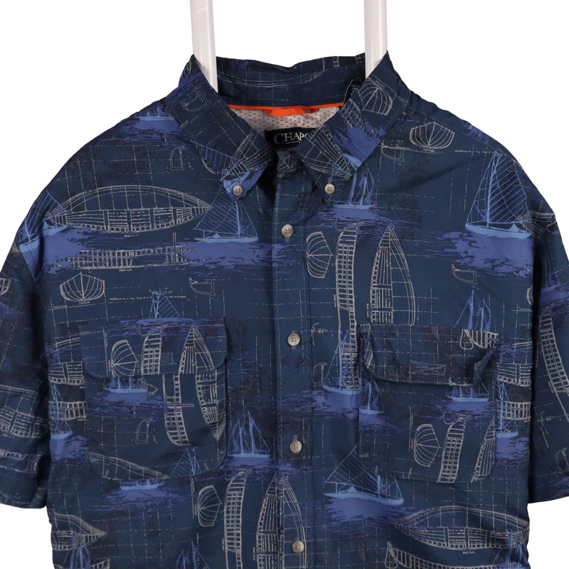 Chaps 90's Boat Short Sleeve Button Up Shirt XLarge Navy Blue