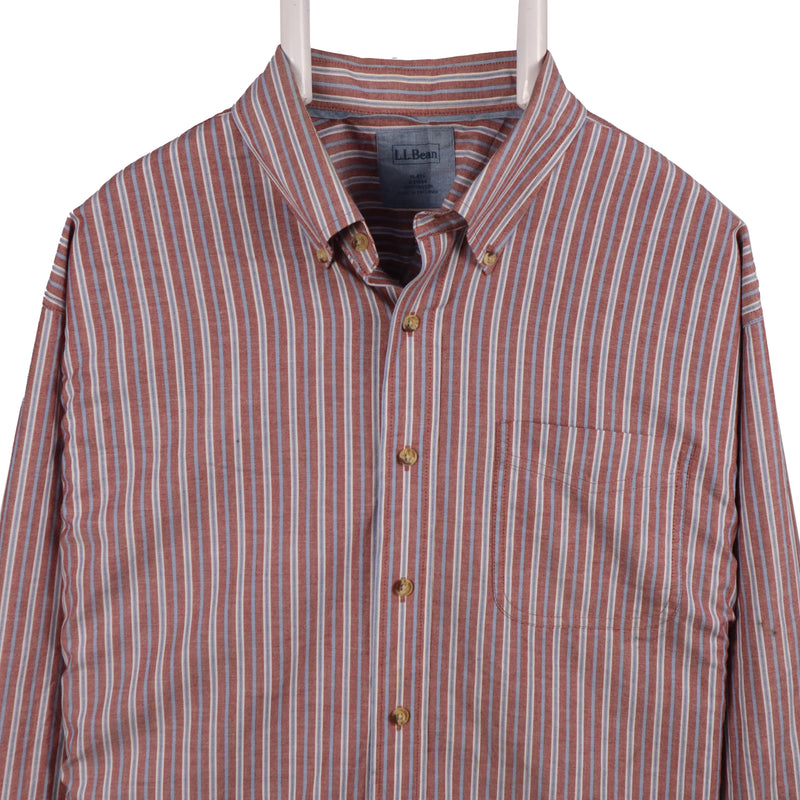 L.L.Bean 90's Long Sleeve Button Up Striped Shirt XLarge Red