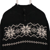 Chaps 90's Aztec Quarter Button Knitted Jumper Large Black