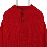 Chaps 90's Knitted Cable Quarter Button Jumper XXLarge (2XL) Red