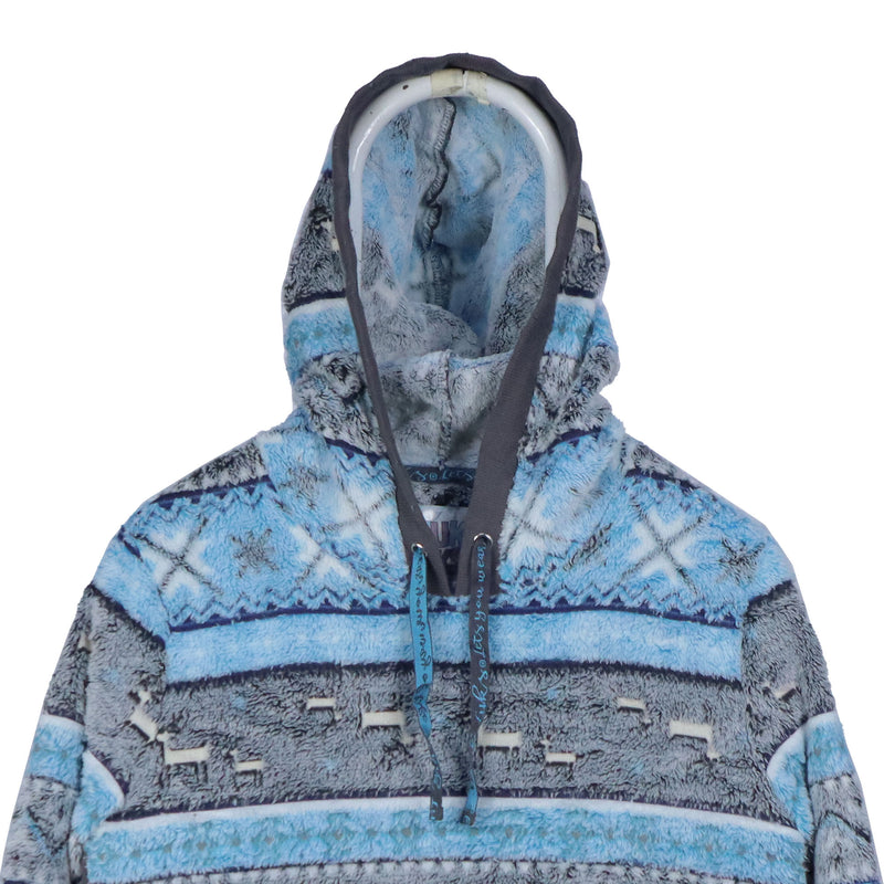 Muk Luks 90's Hooded Pullover Fleece Hoodie Medium Blue