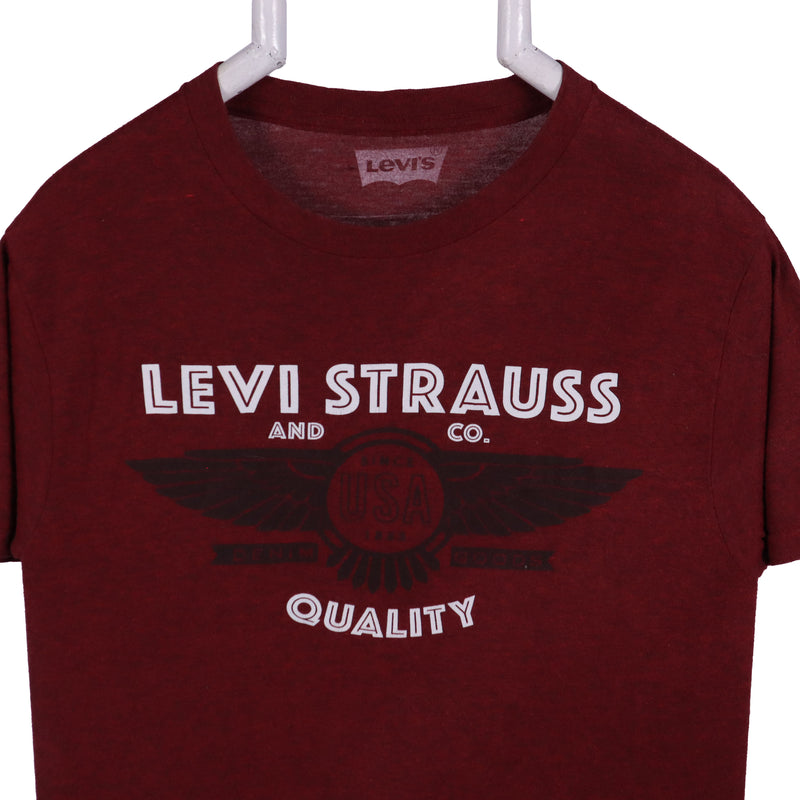 Levi's 90's Spellout Short Sleeve Button Up T Shirt Small Burgundy Red
