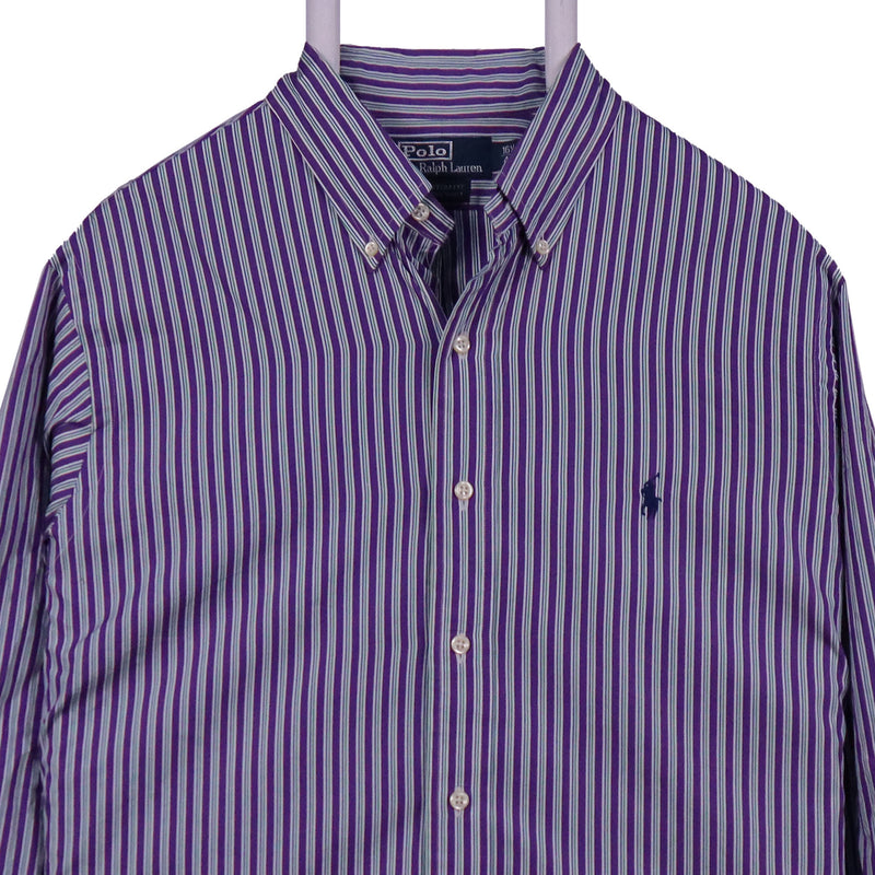 Polo Ralph Lauren 90's Long Sleeve Button Up Striped Shirt XLarge Purple
