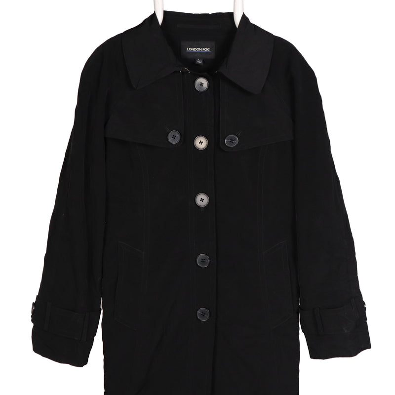 London Fog 90's Long Button Up Trench Coat Large Black
