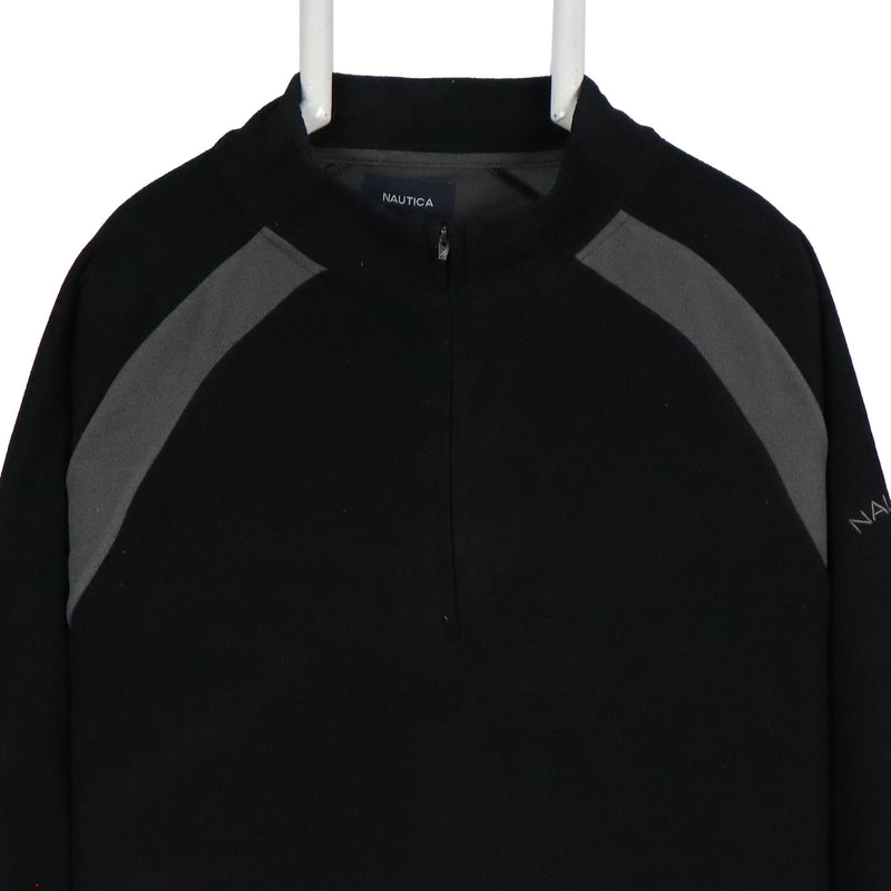 Nautica 90's Quarter Zip Spellout Logo Fleece Jumper XLarge Black