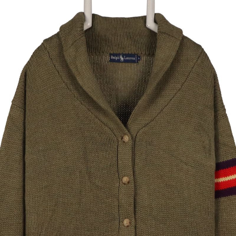 Polo Ralph Lauren 90's Knitted Button Up Cardigan Large Khaki Green
