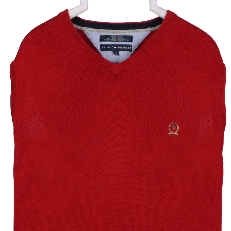 Tommy Hilfiger 90's Sleeveless Jumper Knitted Vests XLarge Burgundy Red