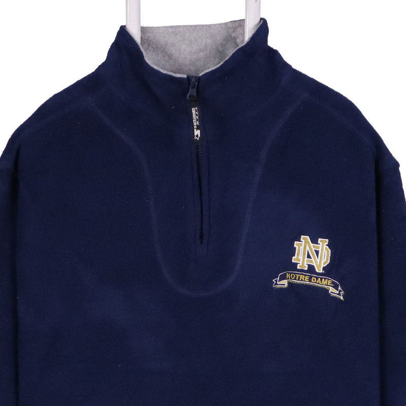 Starter 90's Notre Dame small logo Quarter Zip Fleece Jumper Large Blue