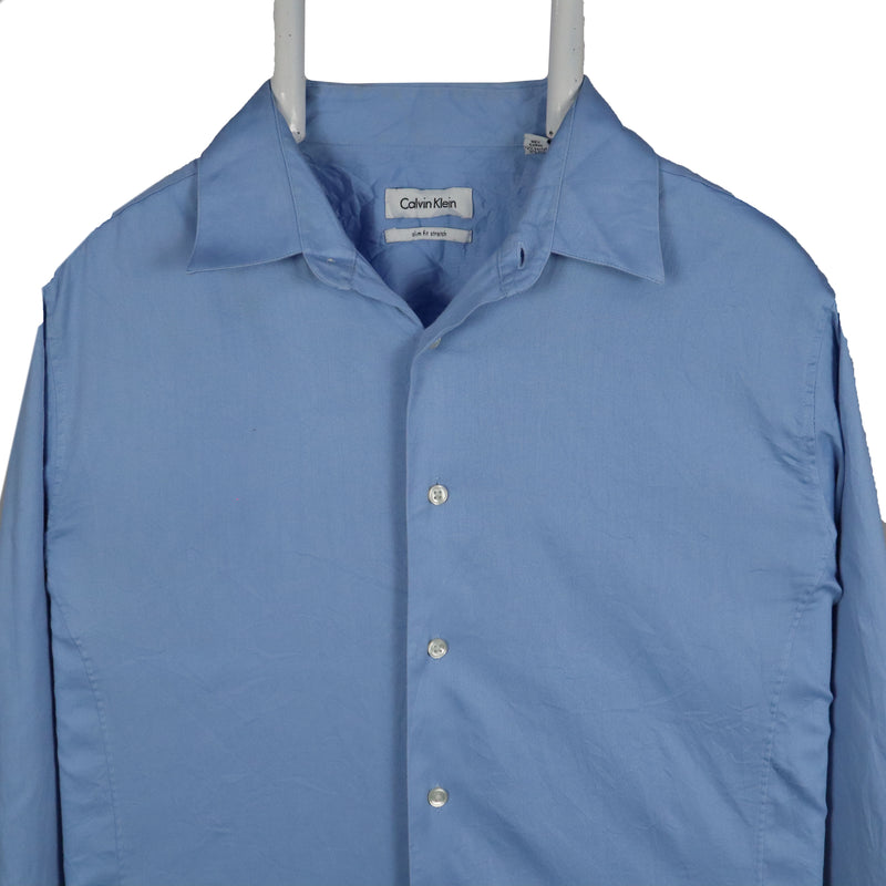 Calvin Klein 90's Long Sleeve Button Up Plain Shirt Medium Blue