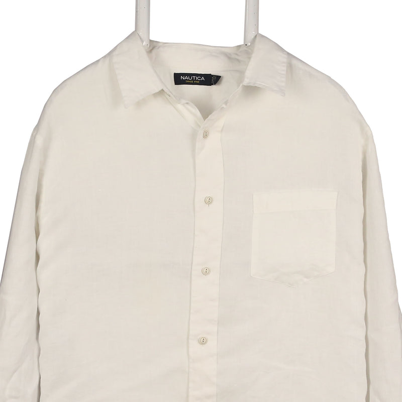 Nautica 90's Long Sleeve Button Up Plain Shirt Large White