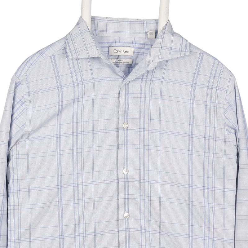 Calvin Klein 90's Check Button Up Long Sleeve Shirt Medium Blue