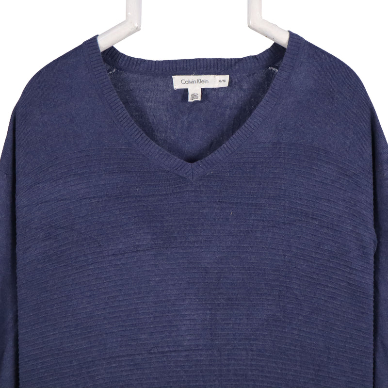 Calvin Klein 90's V Neck Knitted Jumper / Sweater XLarge Blue