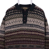 No Excess Alphin 90's Quarter Button Knitted Aztec Jumper XLarge Grey