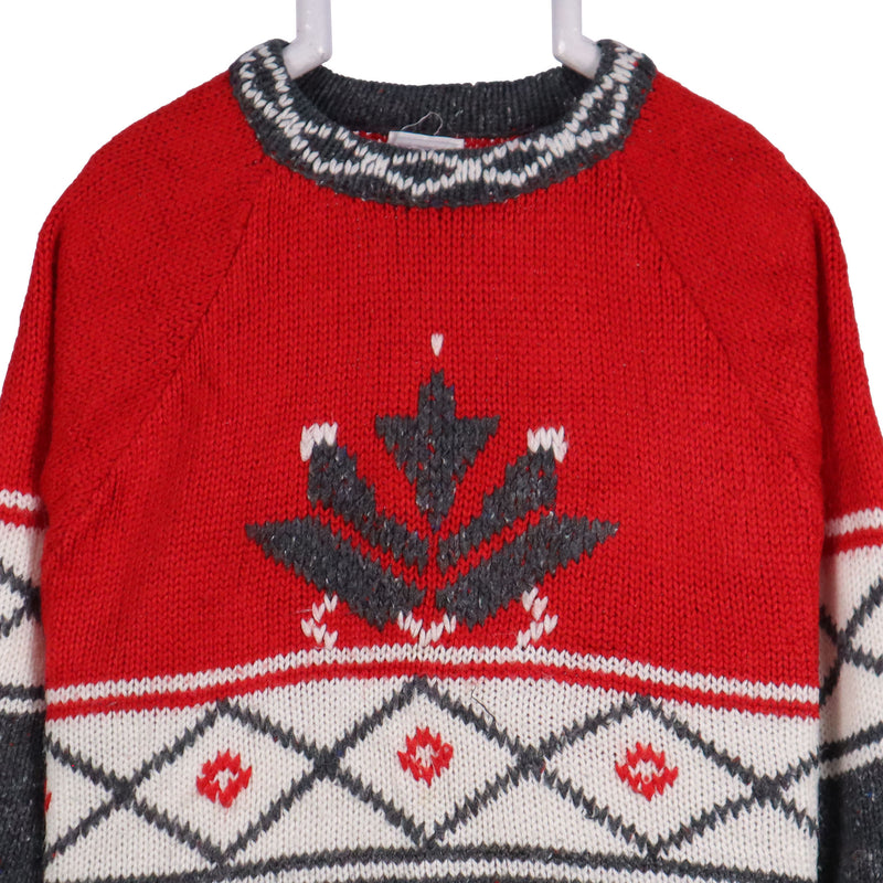 Fabe 90's Aztec Sweatshirt Knitted Jumper Medium Red