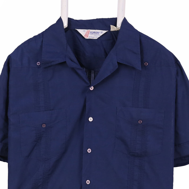 Romani 90's Short Sleeve Button Up Shirt Large Navy Blue