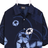 South Pole 90's Revere Collar Button Up Short Sleeve Shirt Medium Navy Blue