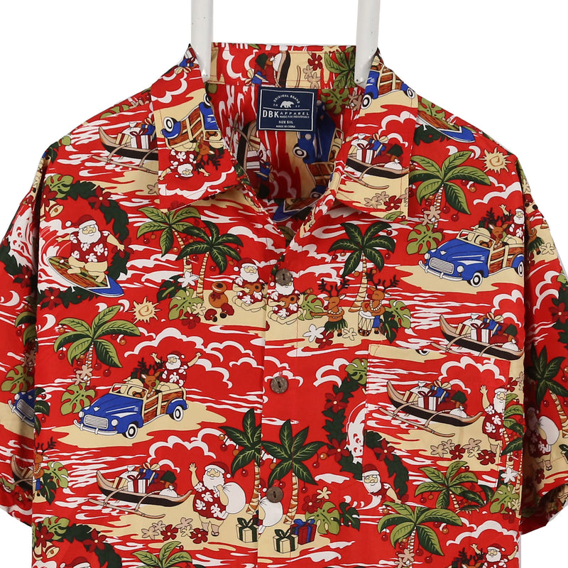 DBK Apparel 90's Santa Short Sleeve Button Up Shirt XLarge Red