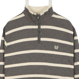 Chaps 90's Quarter Zip Striped Jumper / Sweater XLarge Grey