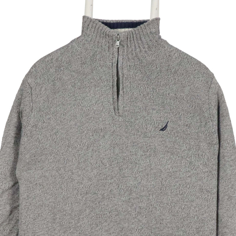 Nautica 90's Quarter Zip Knitted Jumper / Sweater XLarge Grey