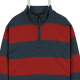 L.L.Bean 90's Striped Quarter Zip Jumper / Sweater XLarge Burgundy Red