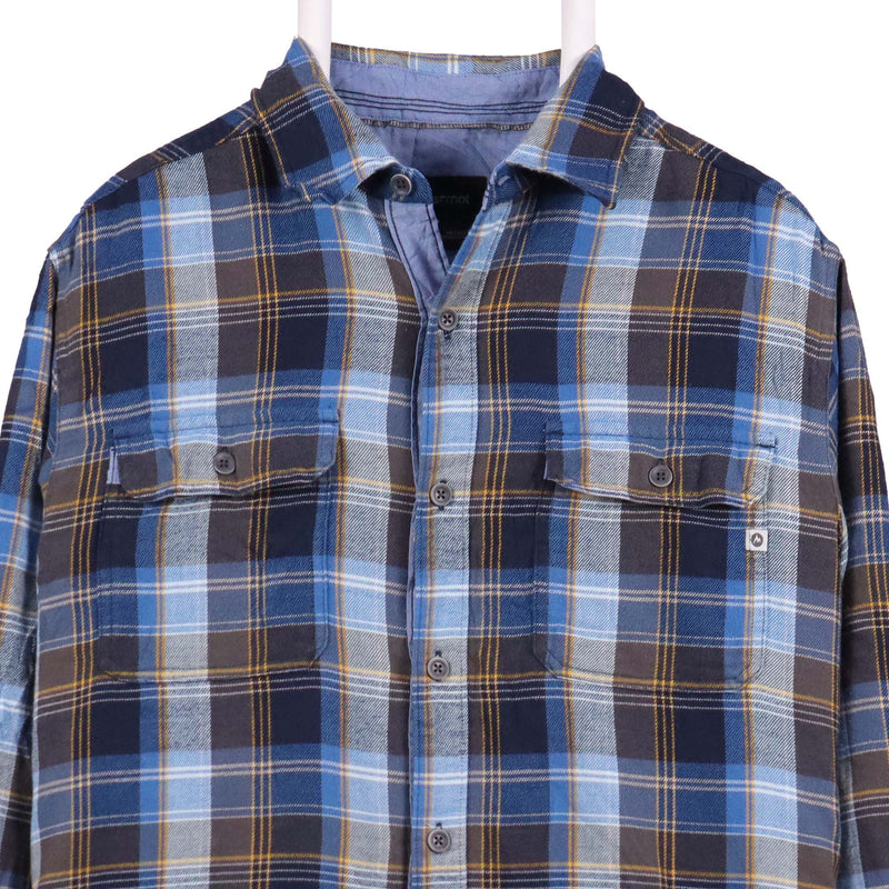 Marmot 90's Long Sleeve Button Up Check Shirt Medium Blue
