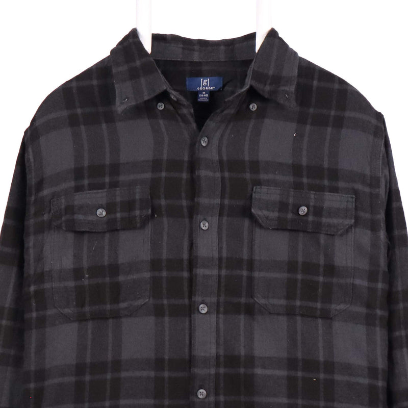 George 90's Check Long Sleeve Button Up Shirt Medium Black