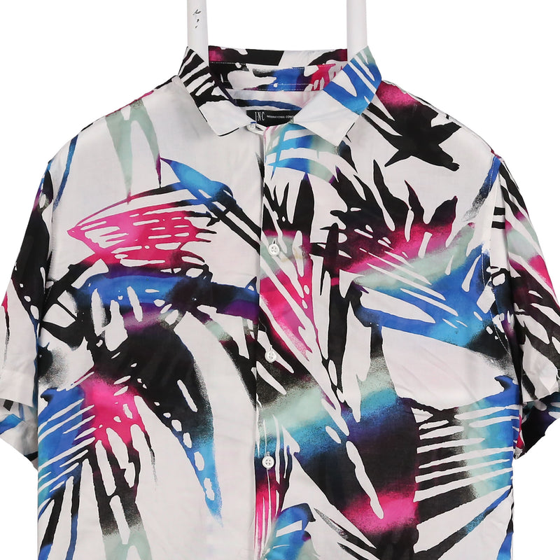International Concepts 90's Hawaiian Pattern Button Up Short Sleeve Shirt Small Blue