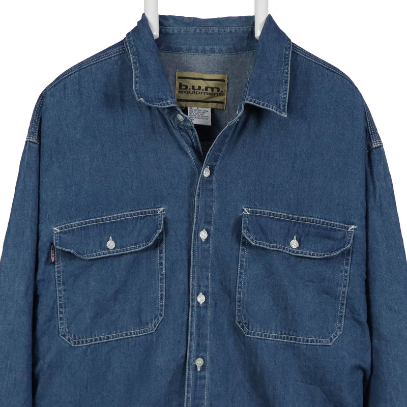 Bum Equipmrnt 90's Long Sleeve Button Up Denim Shirt Large Blue
