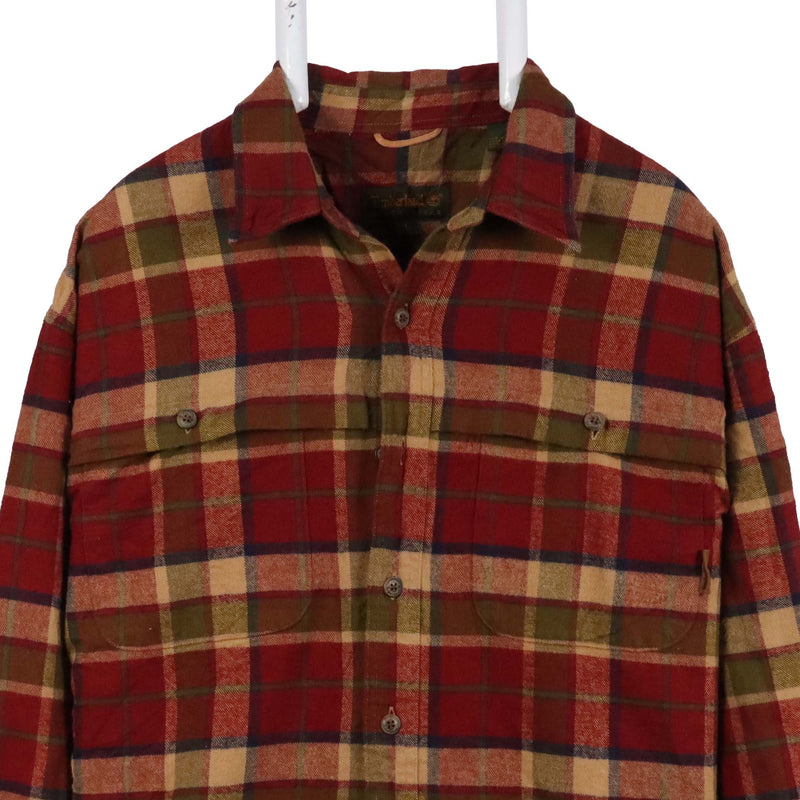 Timberland 90's Check Button Up Long Sleeve Shirt Large Brown