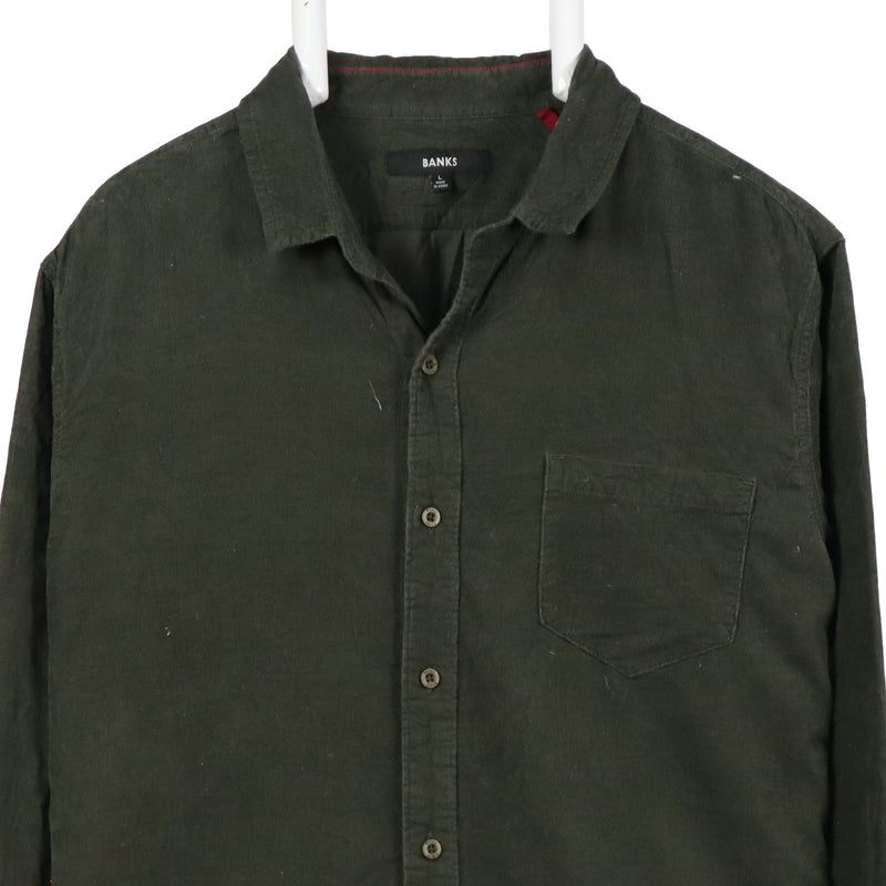 Banks 90's Long Sleeve Button Up Shirt Large Khaki Green