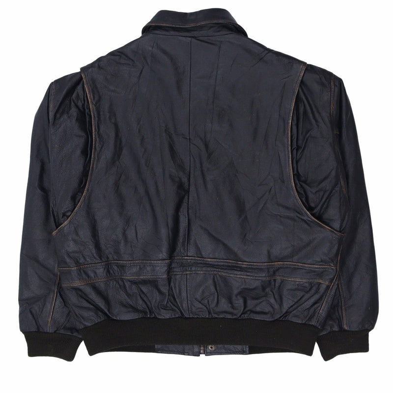 STJON,NSBAY. 90's Genien Leather Heavyweight Leather Jacket Large (missing sizing label) Black