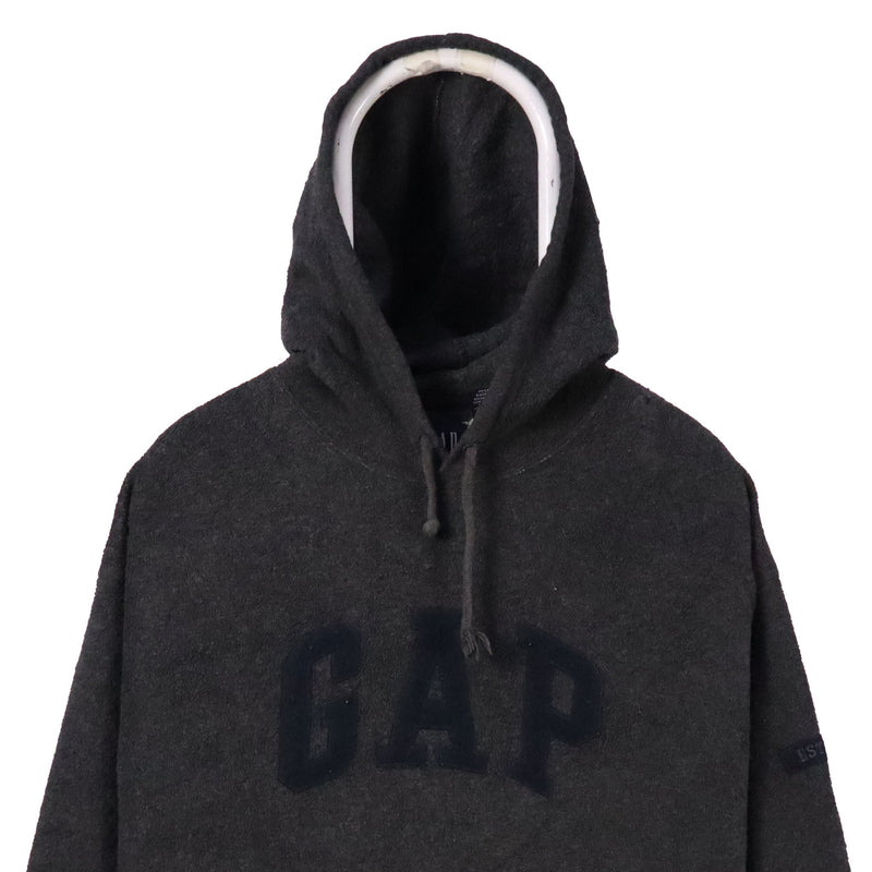 Gap 90's Fleece Spellout Logo Pullover Hoodie Large Grey