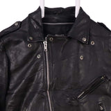 First Genuine Leather 90's Heavyweight Zip Up Leather Jacket Large Black