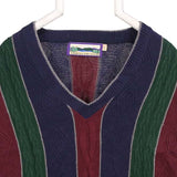 Shenandoah 90's Knitted V Neck Striped Jumper / Sweater Large Navy Blue