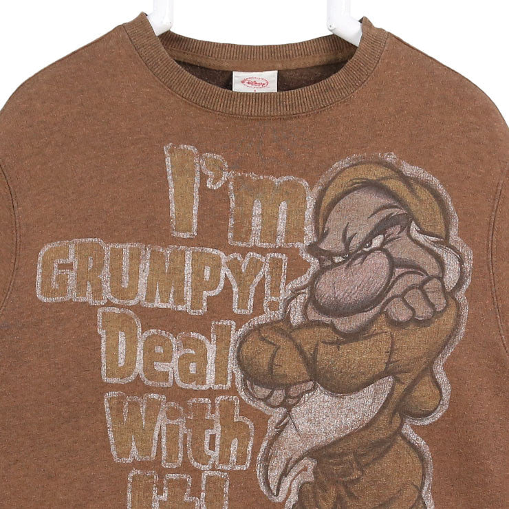 Disney 90's Grump Crewneck Sweatshirt Small Brown