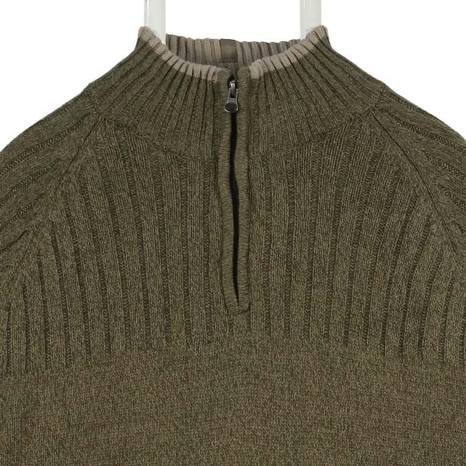 Columbia 90's Quarter Zip Knitted Long Sleeve Fleece Jumper Large Khaki Green