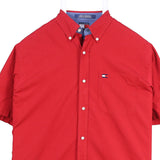Tommy Hilfiger 90's Short Sleeve Plain Button Up Shirt Large Red