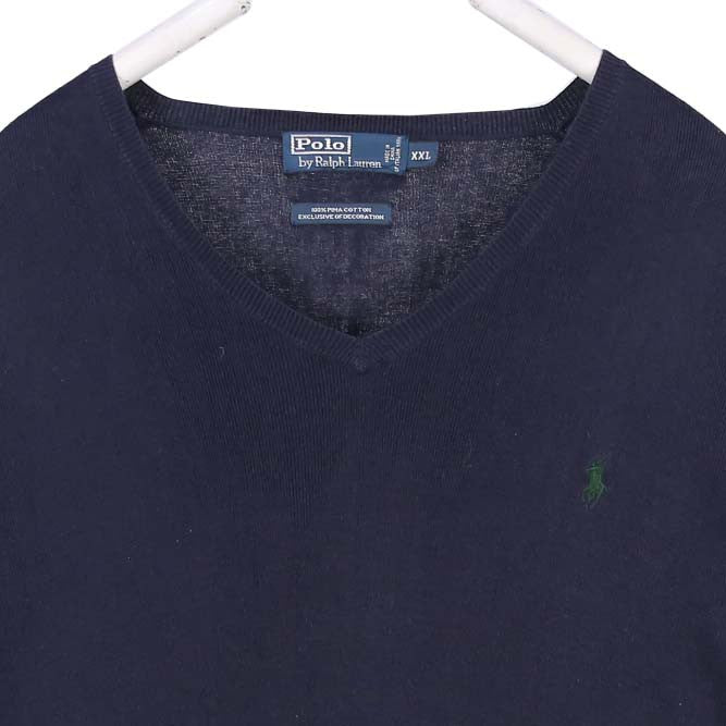 Polo Ralph Lauren 90's V Neck Knitted Jumper / Sweater XXLarge (2XL) Navy Blue