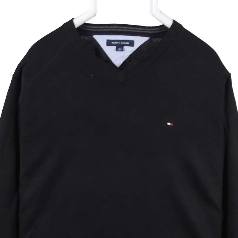 Tommy Hilfiger 90's V Neck Knitted Long Sleeve Sweatshirt Large Black