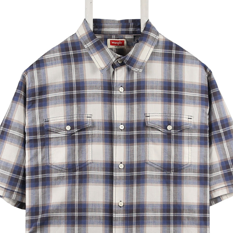 Wrangler 90's Short Sleeve Check Button Up Shirt XLarge Blue