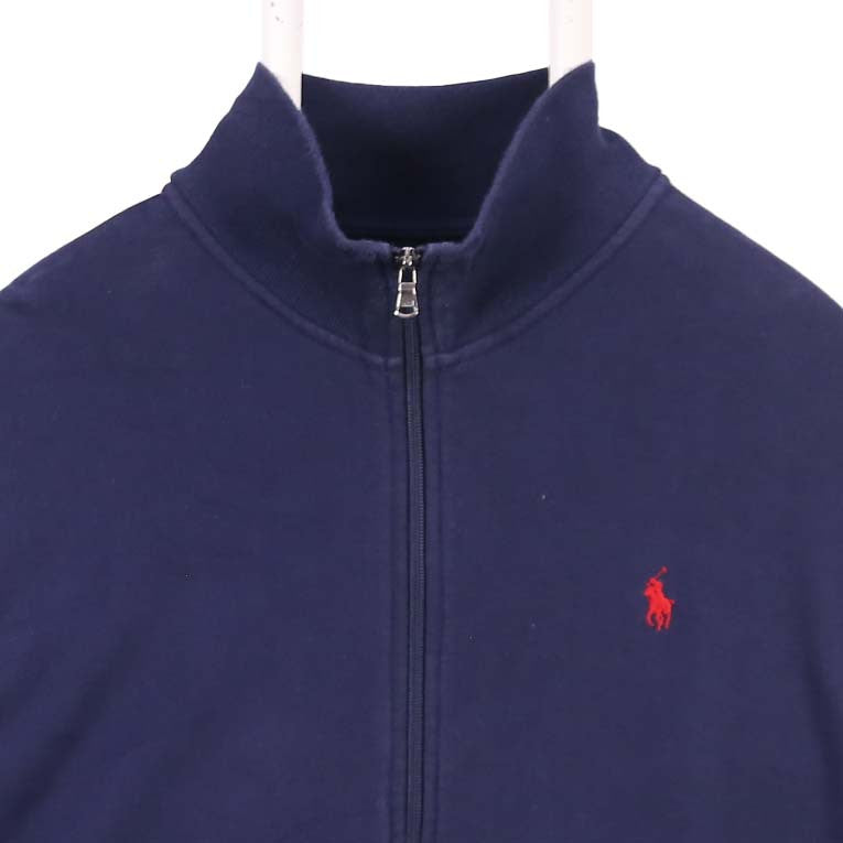 Polo by Ralph Lauren 90's small logo Striped Full Zip Up Fleece XLarge Navy Blue