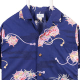 Surf Line 90's Revere Collar Hawaiian Pattern Button Up Short Sleeve Shirt Medium Blue
