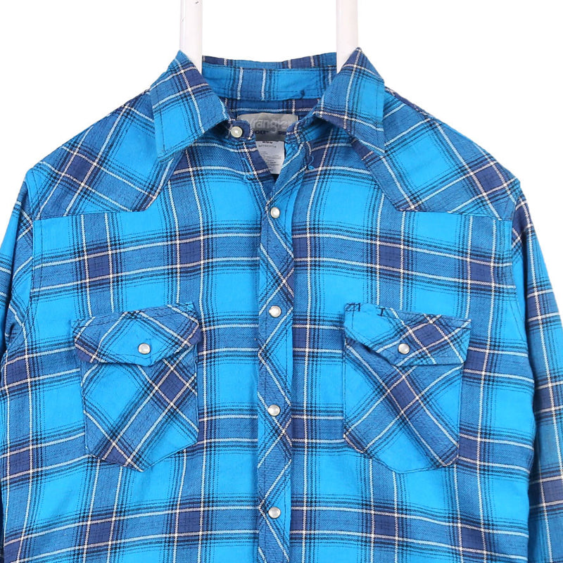 Wrangler 90's Long Sleeve Button Up Check Shirt Medium Blue